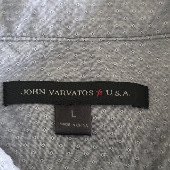 John Varvatos Shirt Mens L Gray Birds Eye LS Button Roll Up Tab Casual Preppy - Picture 4 of 16